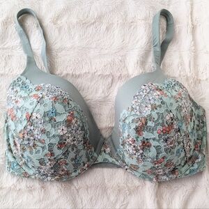 Victoria's Secret Body By Victoria Lined Demi lace floral Bra sage green 34DDD